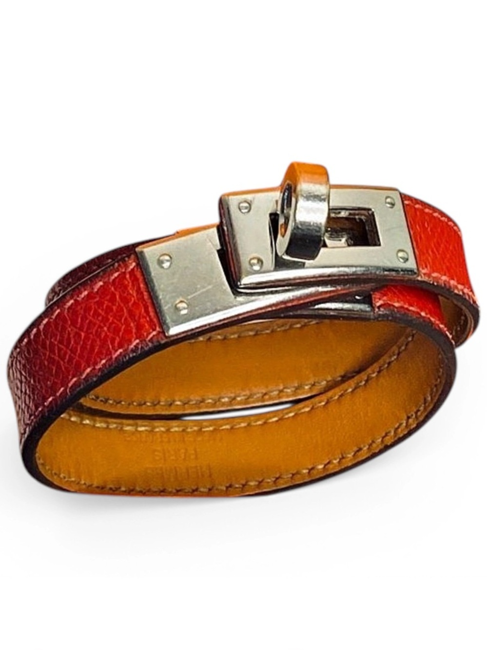 🛍️Hermes Authentic Red Leather Kelly Double Tour Bracelet with Silver Hardware